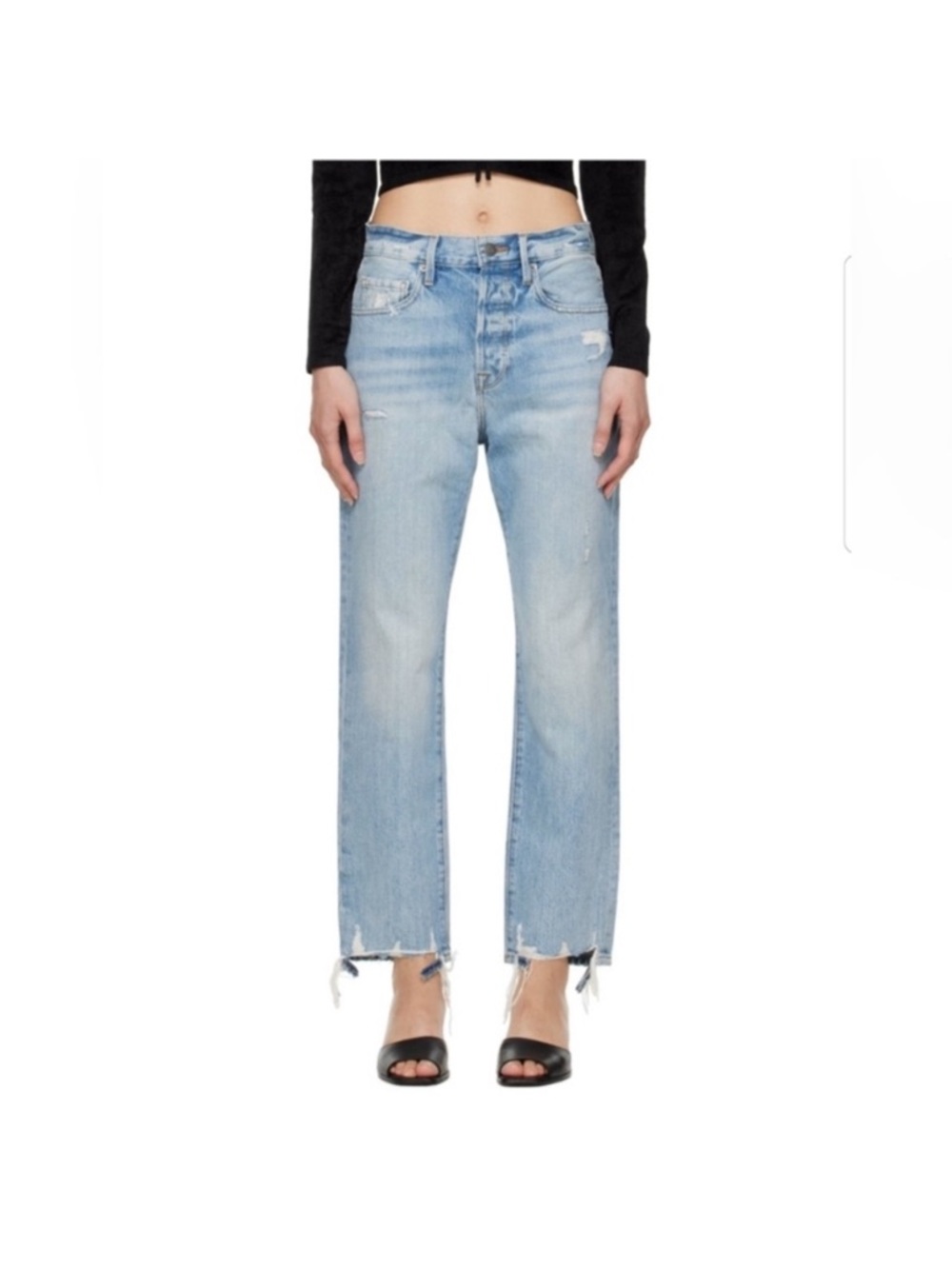 FRAME Le Original Clash Light Wash Distressed Raw Hem 90s Straight Leg Jeans 28